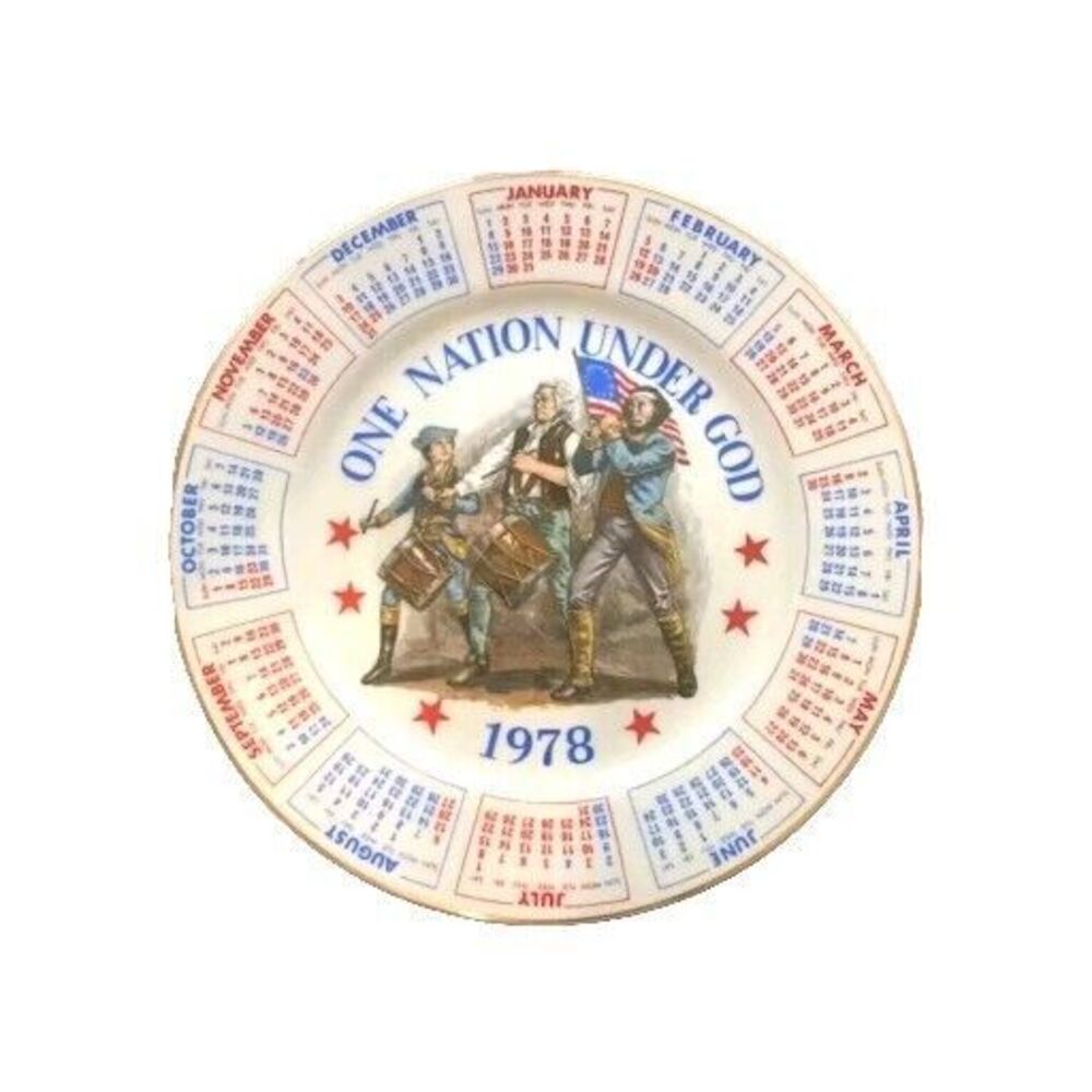 1978 Calendar Plate 'One Nation Under God' Gold Rim Porcelain Spencer Gifts